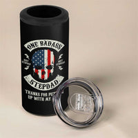 One Badass Stepdad 4 in 1 Can Cooler Tumbler Best Effin Bonus Dad Gifts Stepped Up Dads US Flag Skull - Wonder Print Shop