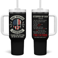 One Badass Stepdad Tumbler With Handle Best Effin Bonus Dad Gifts Stepped Up Dads US Flag Skull - Wonder Print Shop