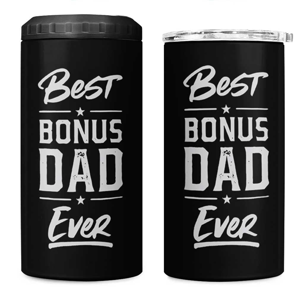 Best Bonus Dad Ever 4 in 1 Can Cooler Tumbler Stepdad Stepped Up Dads Daddy Fathers Day Presents - Wonder Print Shop
