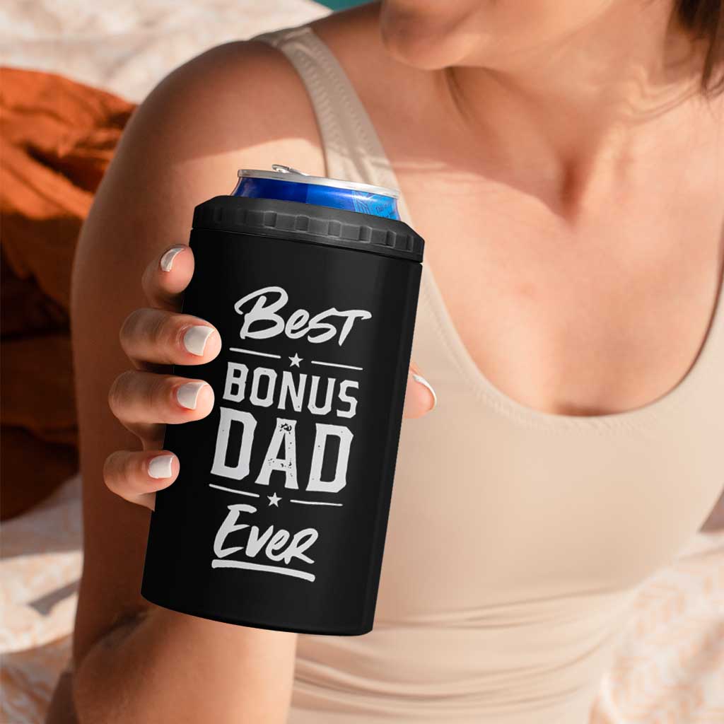 Best Bonus Dad Ever 4 in 1 Can Cooler Tumbler Stepdad Stepped Up Dads Daddy Fathers Day Presents - Wonder Print Shop