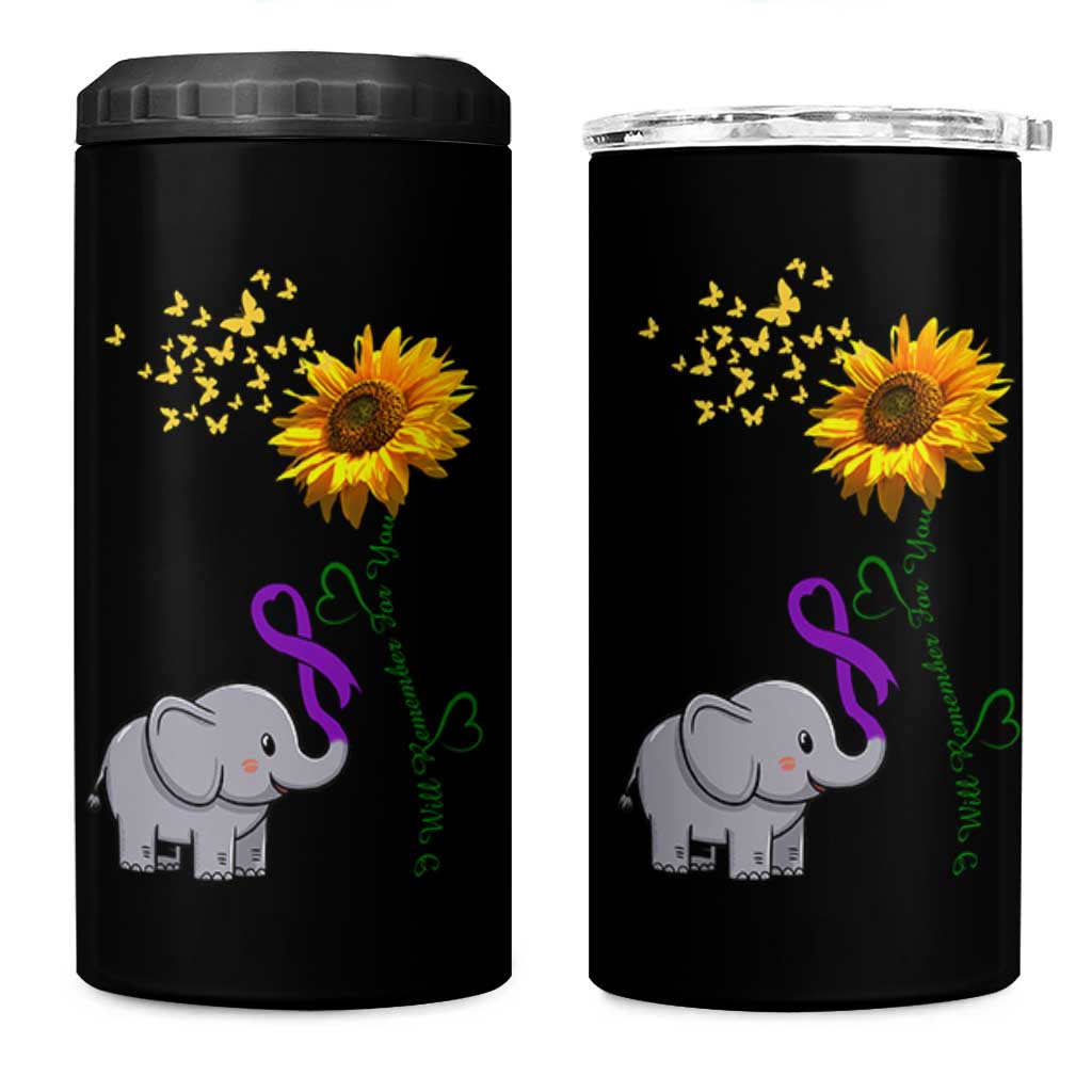Alzheimer's Awareness 4 in 1 Can Cooler Tumbler I Will Remember For You Support Alzheimer