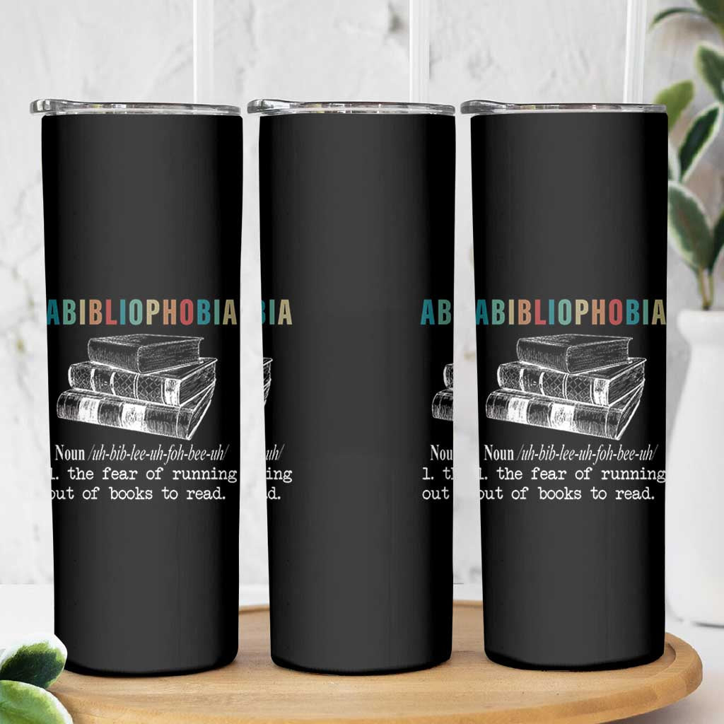 Funny Book Lovers Skinny Tumbler Abibliophobia Hilarious Bookworm