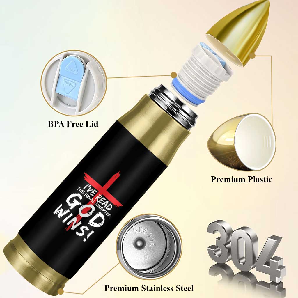 Christian Gifts Bullet Tumbler I've Read The Final Chapter God Wins Faith Cross