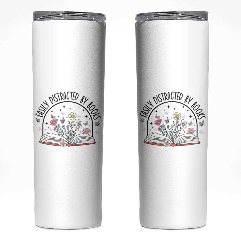 Book Lovers Gifts Skinny Tumbler Easily Distracted By Books Nerds - Wonder Print Shop