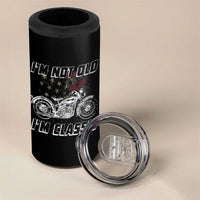 Funny Biker 4 in 1 Can Cooler Tumbler Im Not Old Im Classic Vintage Motorcycle USA Flag