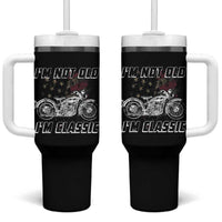 Funny Biker Tumbler With Handle Im Not Old Im Classic Vintage Motorcycle USA Flag