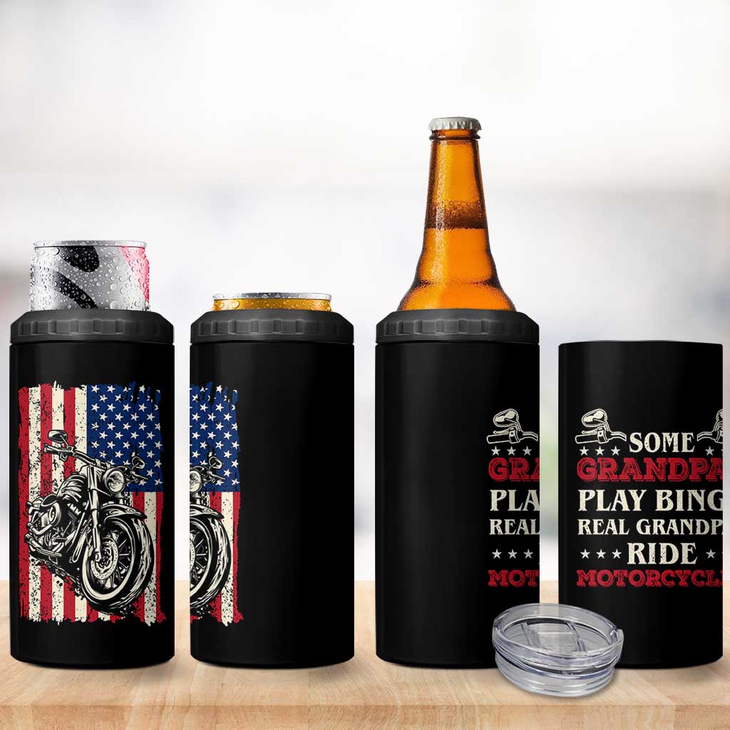 Real Grandpas Ride Motorcycles 4 in 1 Can Cooler Tumbler Some Grandpas Play Bingon American Flag