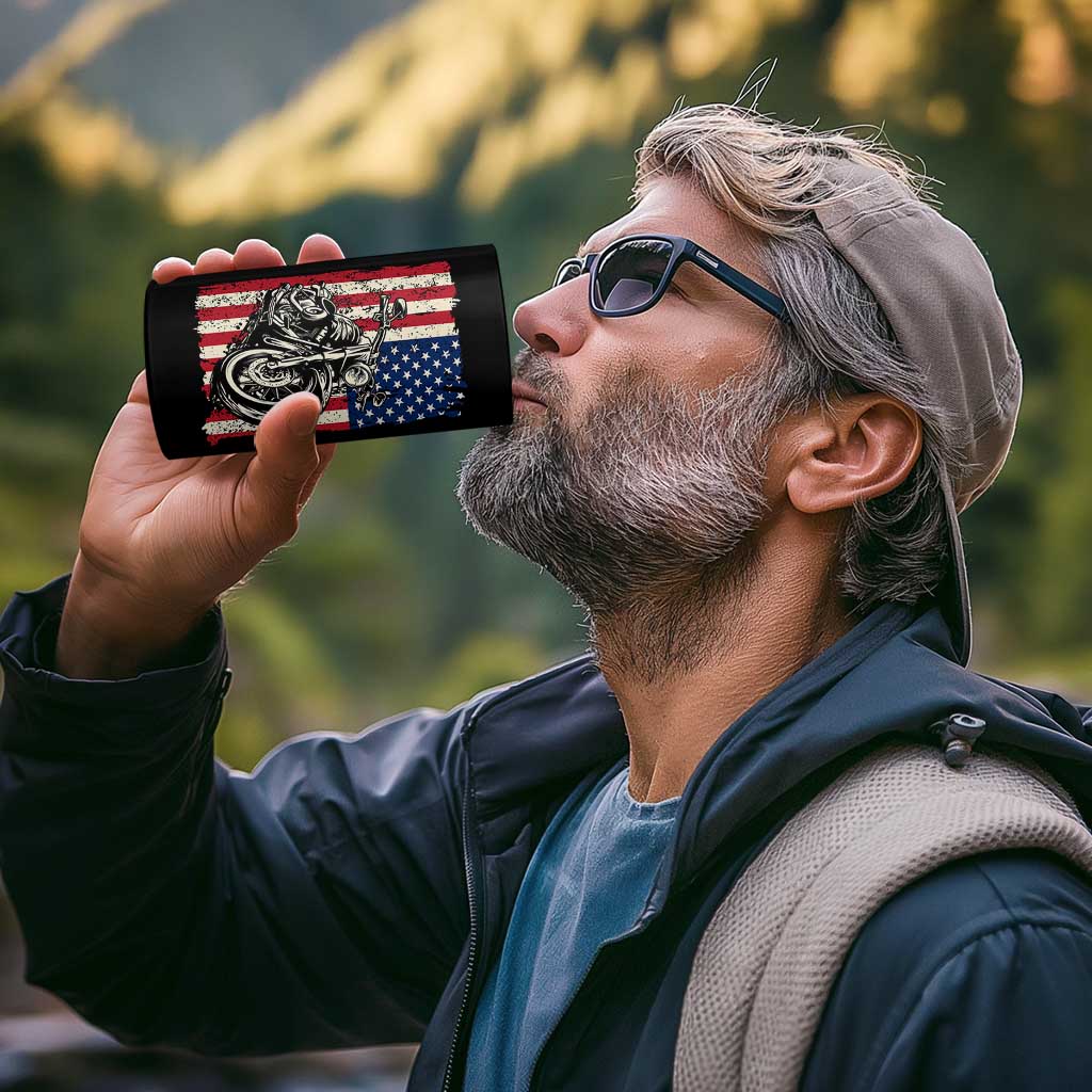 Real Grandpas Ride Motorcycles 4 in 1 Can Cooler Tumbler Some Grandpas Play Bingon American Flag