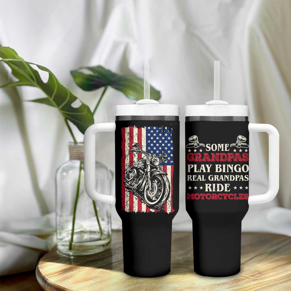 Real Grandpas Ride Motorcycles Tumbler With Handle Some Grandpas Play Bingon American Flag