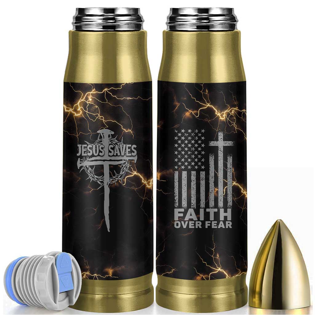 Christian Faith Over Fear Bullet Tumbler Religious Jesus Saves Cross US Flag Prayer Patriotic - Wonder Print Shop