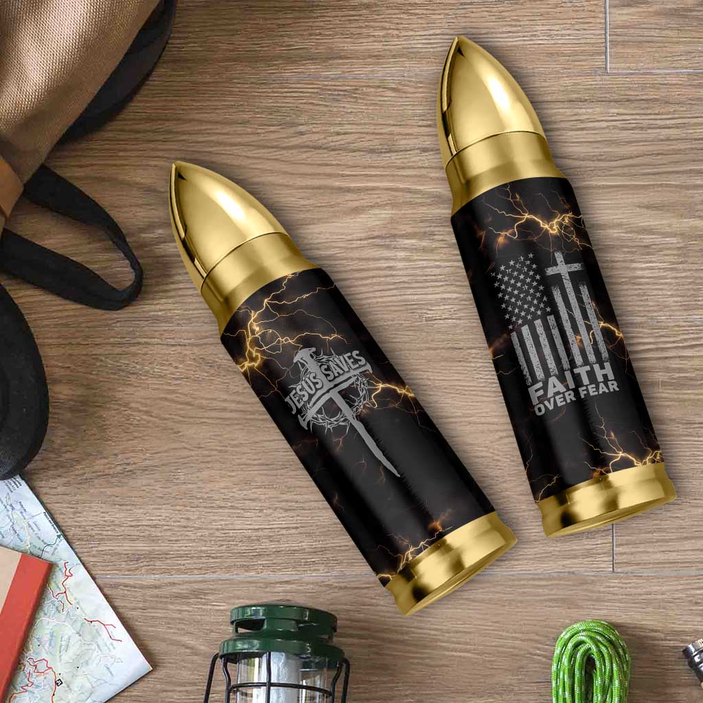Christian Faith Over Fear Bullet Tumbler Religious Jesus Saves Cross US Flag Prayer Patriotic - Wonder Print Shop