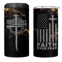Christian Faith Over Fear 4 in 1 Can Cooler Tumbler Religious Jesus Saves Cross US Flag Prayer Patriotic - Wonder Print Shop