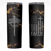 Christian Faith Over Fear Skinny Tumbler Religious Jesus Saves Cross US Flag Prayer Patriotic - Wonder Print Shop