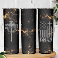 Christian Faith Over Fear Skinny Tumbler Religious Jesus Saves Cross US Flag Prayer Patriotic - Wonder Print Shop