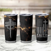 Christian Faith Over Fear Tumbler Cup Religious Jesus Saves Cross US Flag Prayer Patriotic - Wonder Print Shop