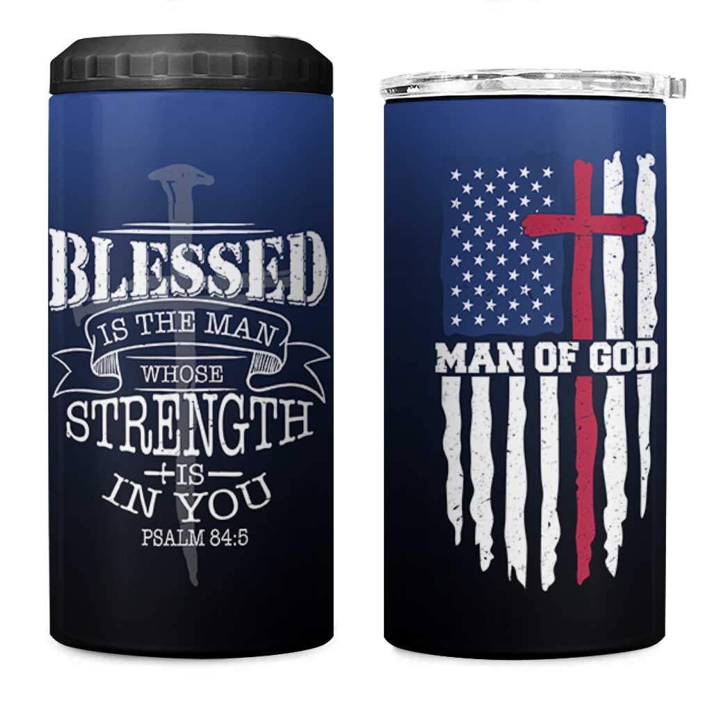 Christian Gifts for Men 4 in 1 Can Cooler Tumbler Religious Cross US Flag Prayer Patriotic - Wonder Print Shop