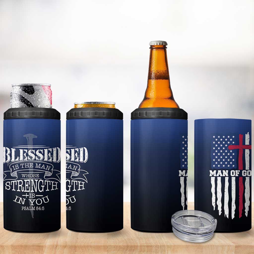 Christian Gifts for Men 4 in 1 Can Cooler Tumbler Religious Cross US Flag Prayer Patriotic - Wonder Print Shop