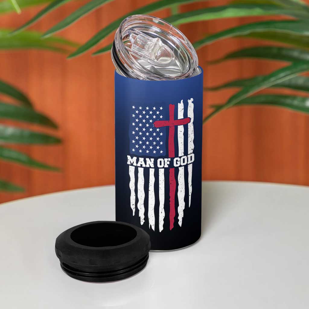 Christian Gifts for Men 4 in 1 Can Cooler Tumbler Religious Cross US Flag Prayer Patriotic - Wonder Print Shop
