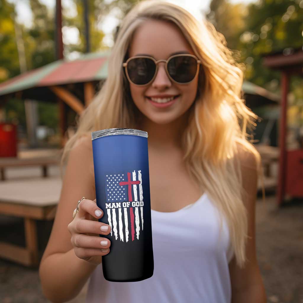 Christian Gifts for Men Skinny Tumbler Religious Cross US Flag Prayer Patriotic - Wonder Print Shop