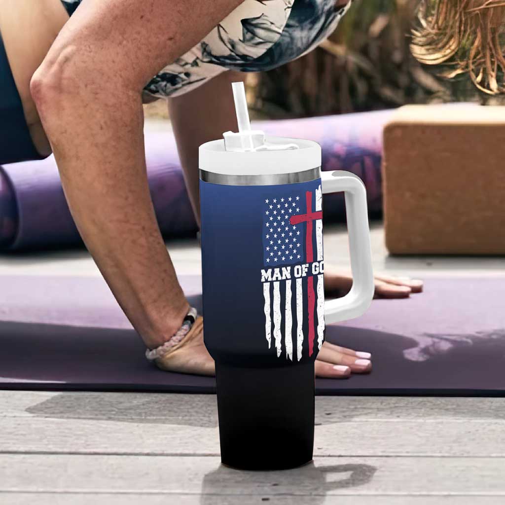 Christian Gifts for Men Tumbler With Handle Religious Cross US Flag Prayer Patriotic - Wonder Print Shop