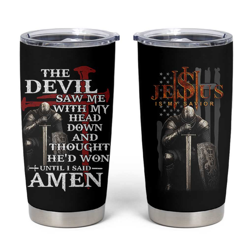 Christian Gifts for Men Tumbler Cup Jesus Is My Savior Catholic Cross US Flag Prayer Patriotic - Wonder Print Shop