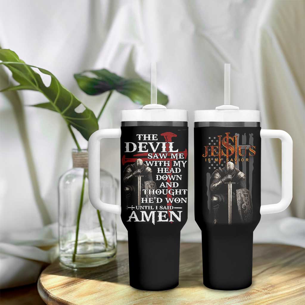 Christian Gifts for Men Tumbler With Handle Jesus Is My Savior Catholic Cross US Flag Prayer Patriotic - Wonder Print Shop