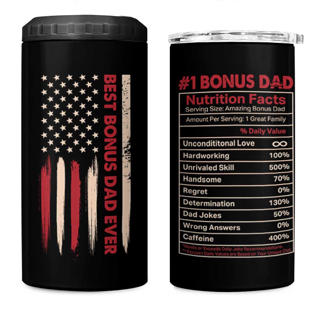 Bonus Dad Gifts 4 in 1 Can Cooler Tumbler Stepdad American Flag Fathers Day - Wonder Print Shop
