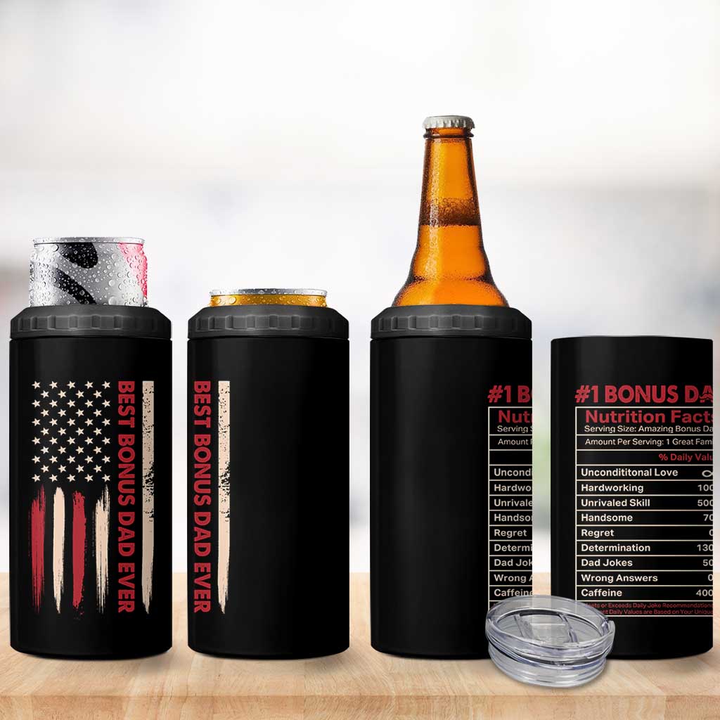 Bonus Dad Gifts 4 in 1 Can Cooler Tumbler Stepdad American Flag Fathers Day - Wonder Print Shop