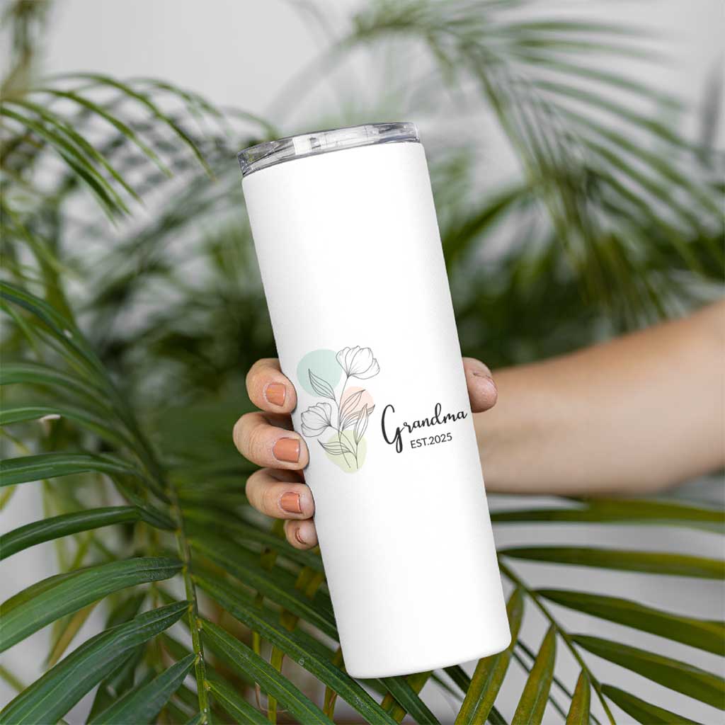 Promoted to Grandma Skinny Tumbler Est 2025 New Grandmother Gift