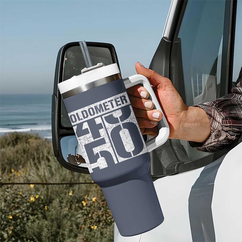 Funny 50th Birthday Tumbler With Handle Oldometer Odometer 1976 50 Year Old Birthday Old Joke