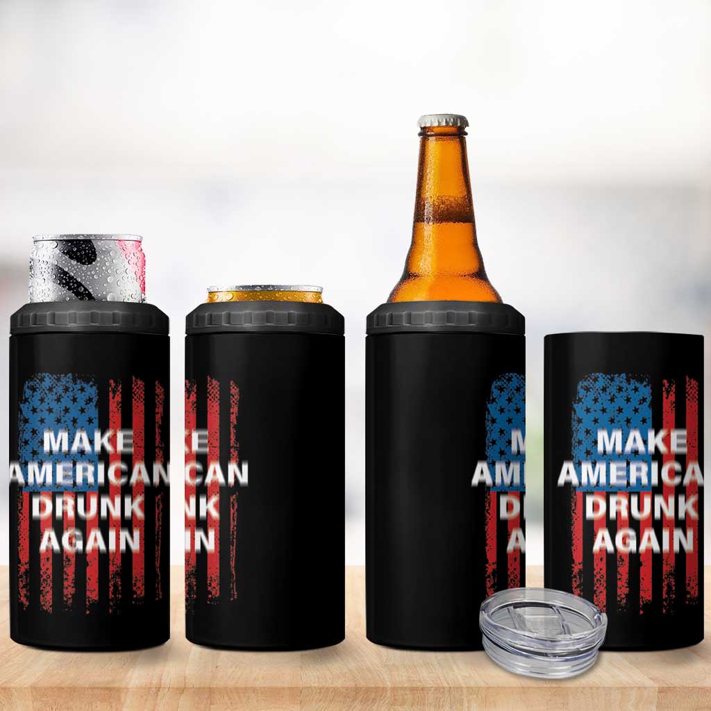 Funny Beer Alcohol Drunk 4 in 1 Can Cooler Tumbler Make America Drunk Again American Flag USA 4th July - Wonder Print Shop