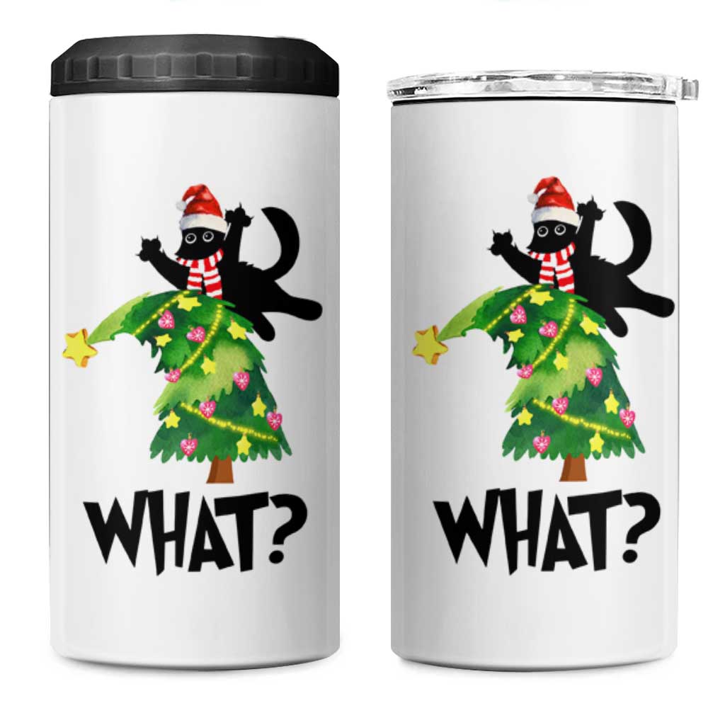 Funny Christmas Black Cat Lover Gifts 4 in 1 Can Cooler Tumbler Christmas Tree Over Cat What? - Wonder Print Shop