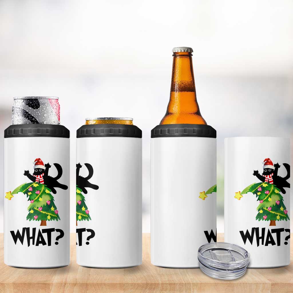 Funny Christmas Black Cat Lover Gifts 4 in 1 Can Cooler Tumbler Christmas Tree Over Cat What? - Wonder Print Shop