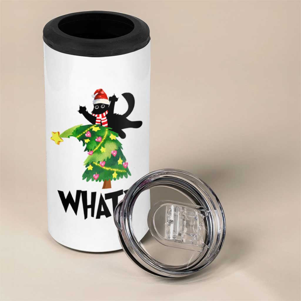 Funny Christmas Black Cat Lover Gifts 4 in 1 Can Cooler Tumbler Christmas Tree Over Cat What? - Wonder Print Shop