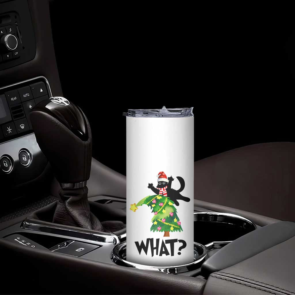 Funny Christmas Black Cat Lover Gifts Skinny Tumbler Christmas Tree Over Cat What? - Wonder Print Shop