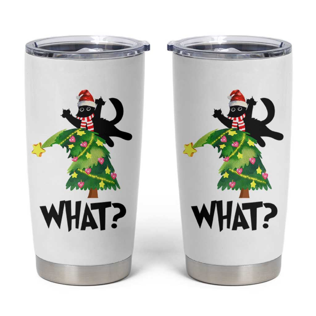 Funny Christmas Black Cat Lover Gifts Tumbler Cup Christmas Tree Over Cat What? - Wonder Print Shop
