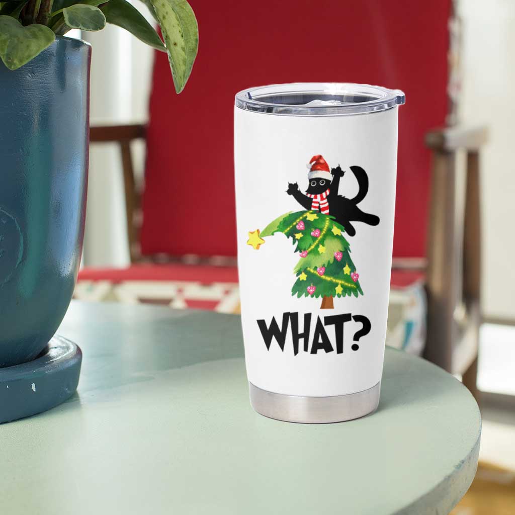Funny Christmas Black Cat Lover Gifts Tumbler Cup Christmas Tree Over Cat What? - Wonder Print Shop