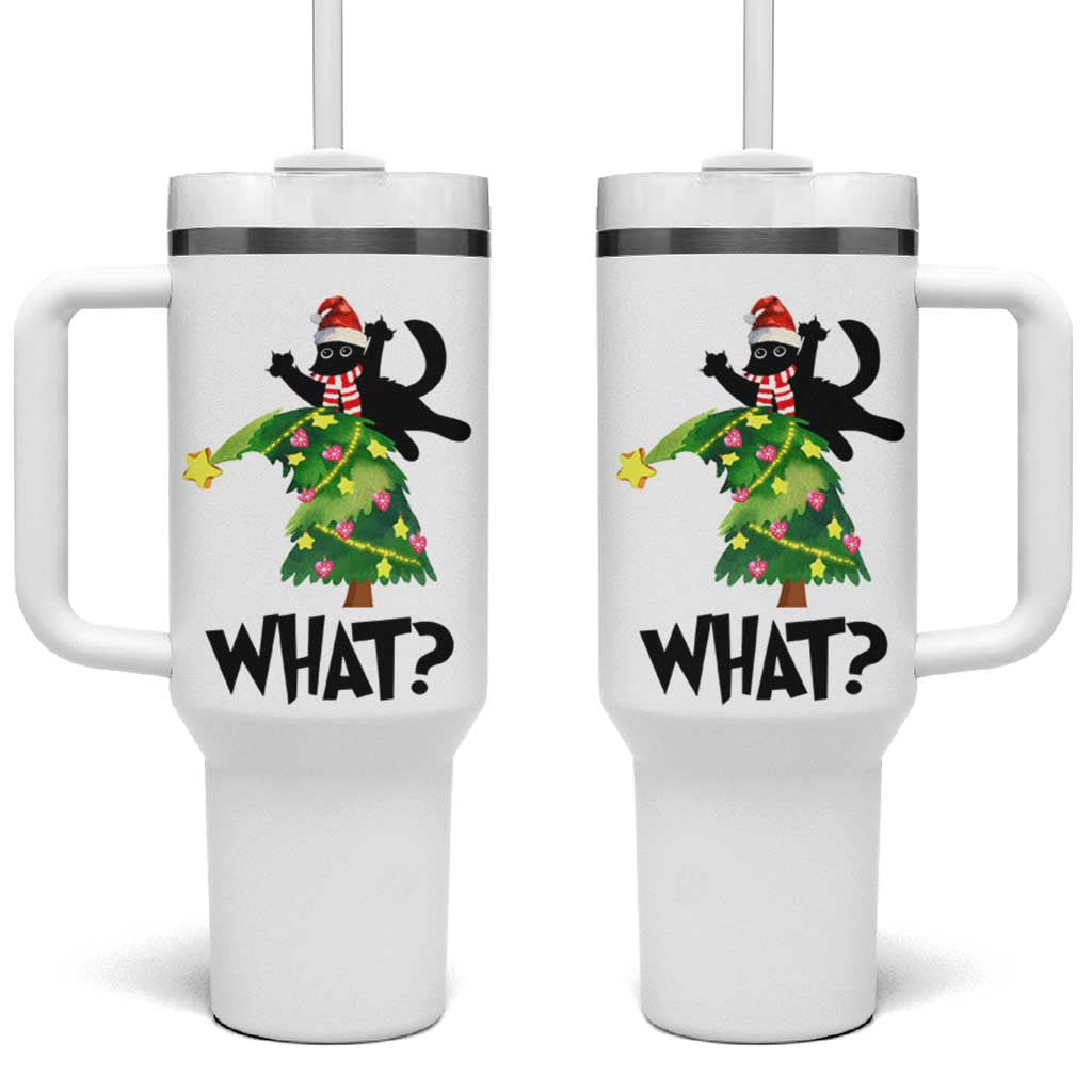 Funny Christmas Black Cat Lover Gifts Tumbler With Handle Christmas Tree Over Cat What? - Wonder Print Shop
