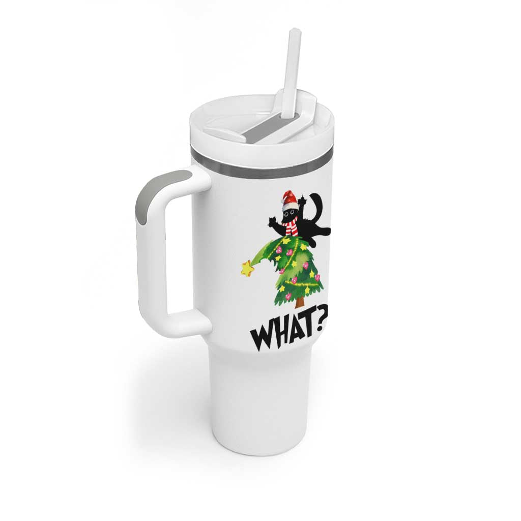 Funny Christmas Black Cat Lover Gifts Tumbler With Handle Christmas Tree Over Cat What? - Wonder Print Shop