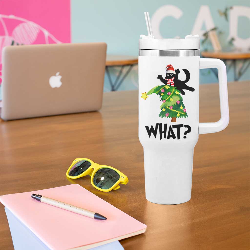 Funny Christmas Black Cat Lover Gifts Tumbler With Handle Christmas Tree Over Cat What? - Wonder Print Shop
