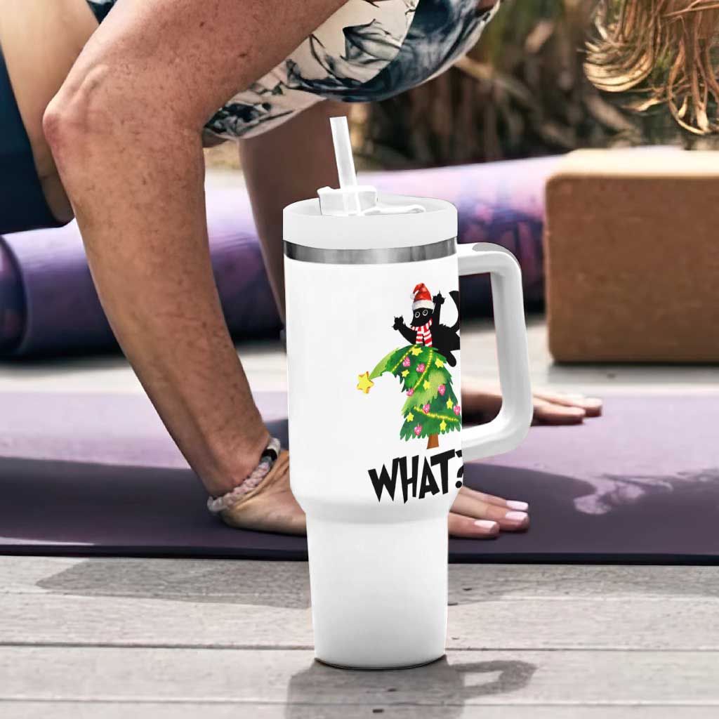 Funny Christmas Black Cat Lover Gifts Tumbler With Handle Christmas Tree Over Cat What? - Wonder Print Shop