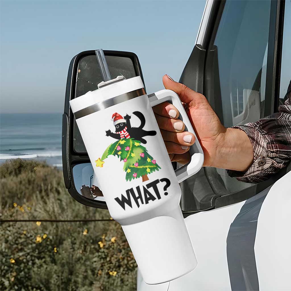 Funny Christmas Black Cat Lover Gifts Tumbler With Handle Christmas Tree Over Cat What? - Wonder Print Shop