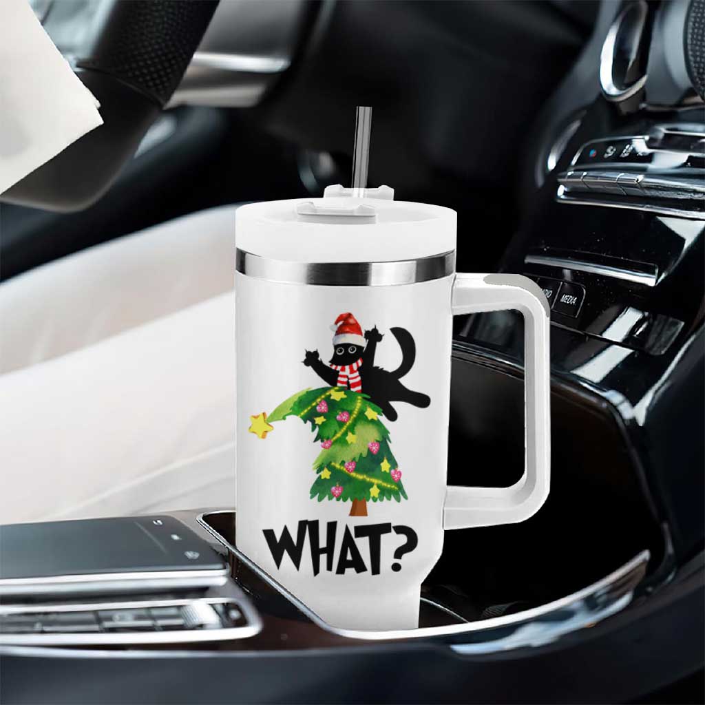 Funny Christmas Black Cat Lover Gifts Tumbler With Handle Christmas Tree Over Cat What? - Wonder Print Shop