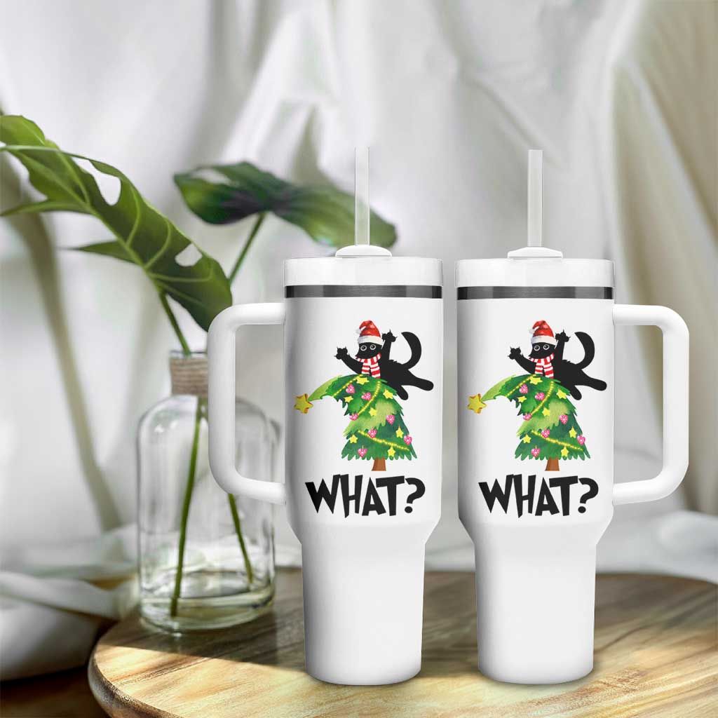 Funny Christmas Black Cat Lover Gifts Tumbler With Handle Christmas Tree Over Cat What? - Wonder Print Shop