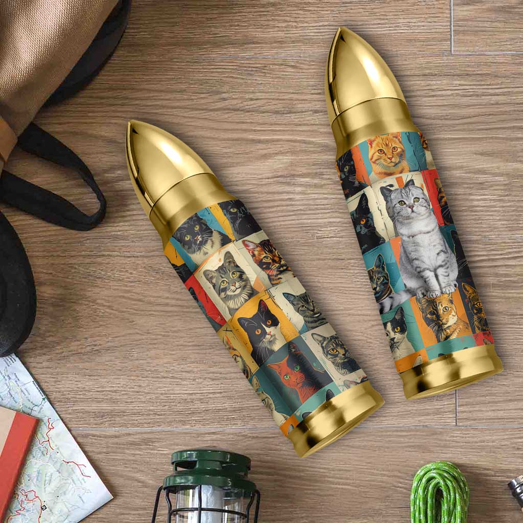 Cat Lover Gifts Bullet Tumbler Retro Cat Collage Poster