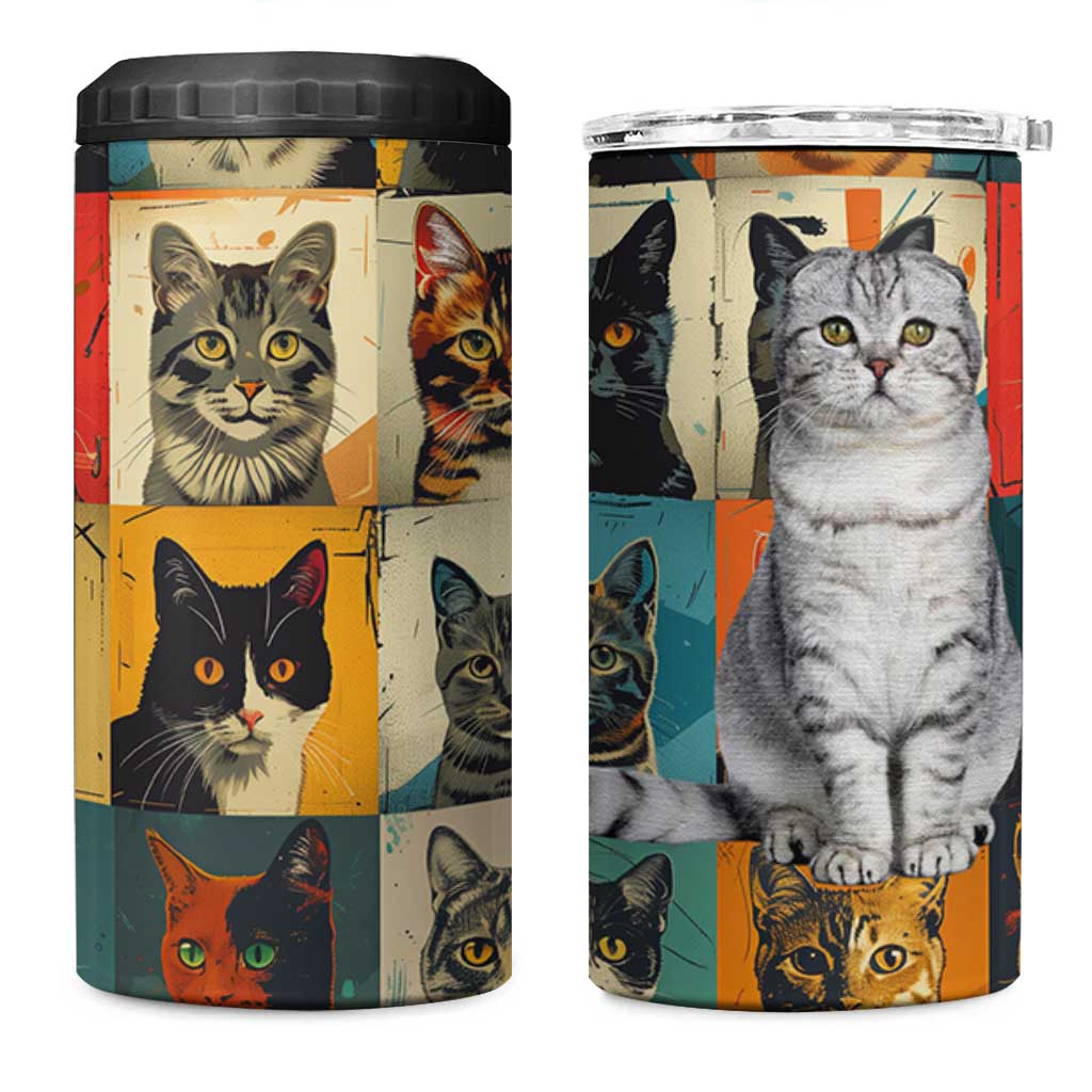 Cat Lover Gifts 4 in 1 Can Cooler Tumbler Retro Cat Collage Poster
