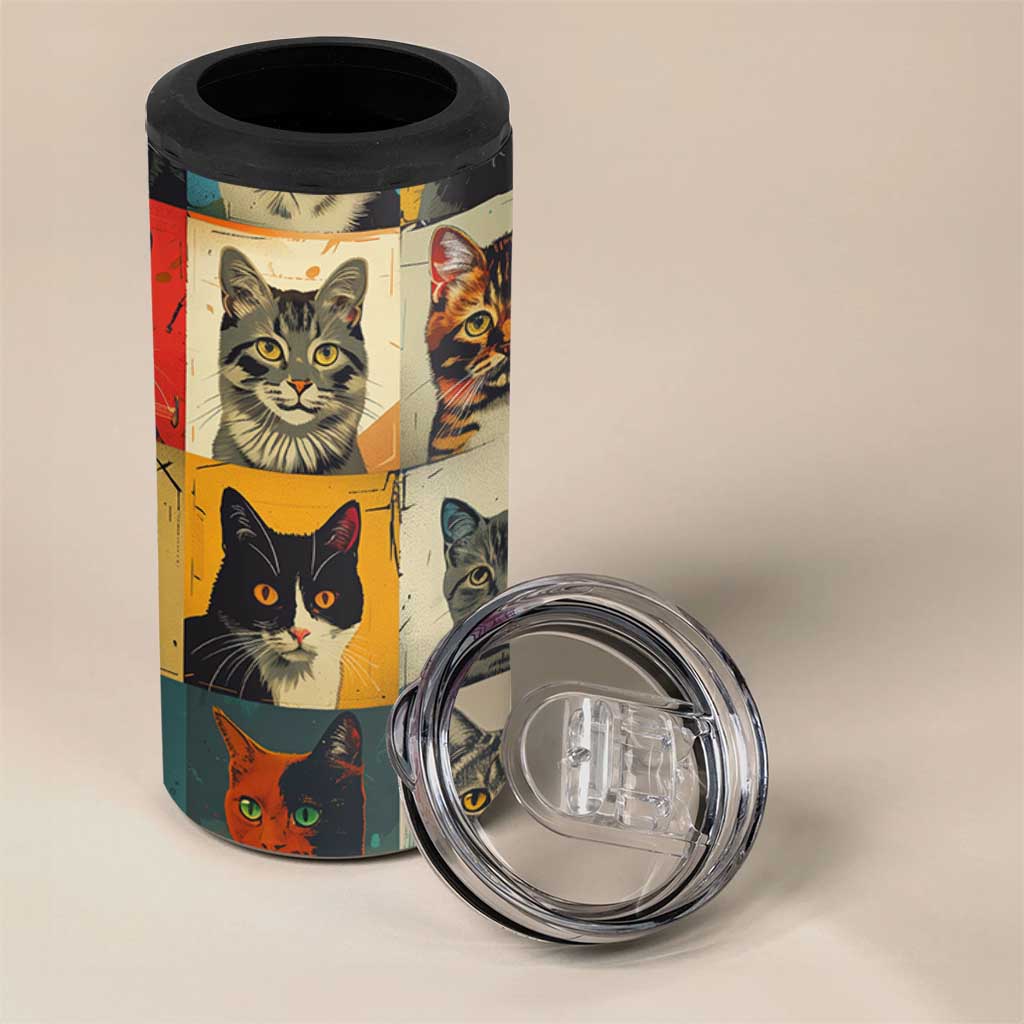 Cat Lover Gifts 4 in 1 Can Cooler Tumbler Retro Cat Collage Poster