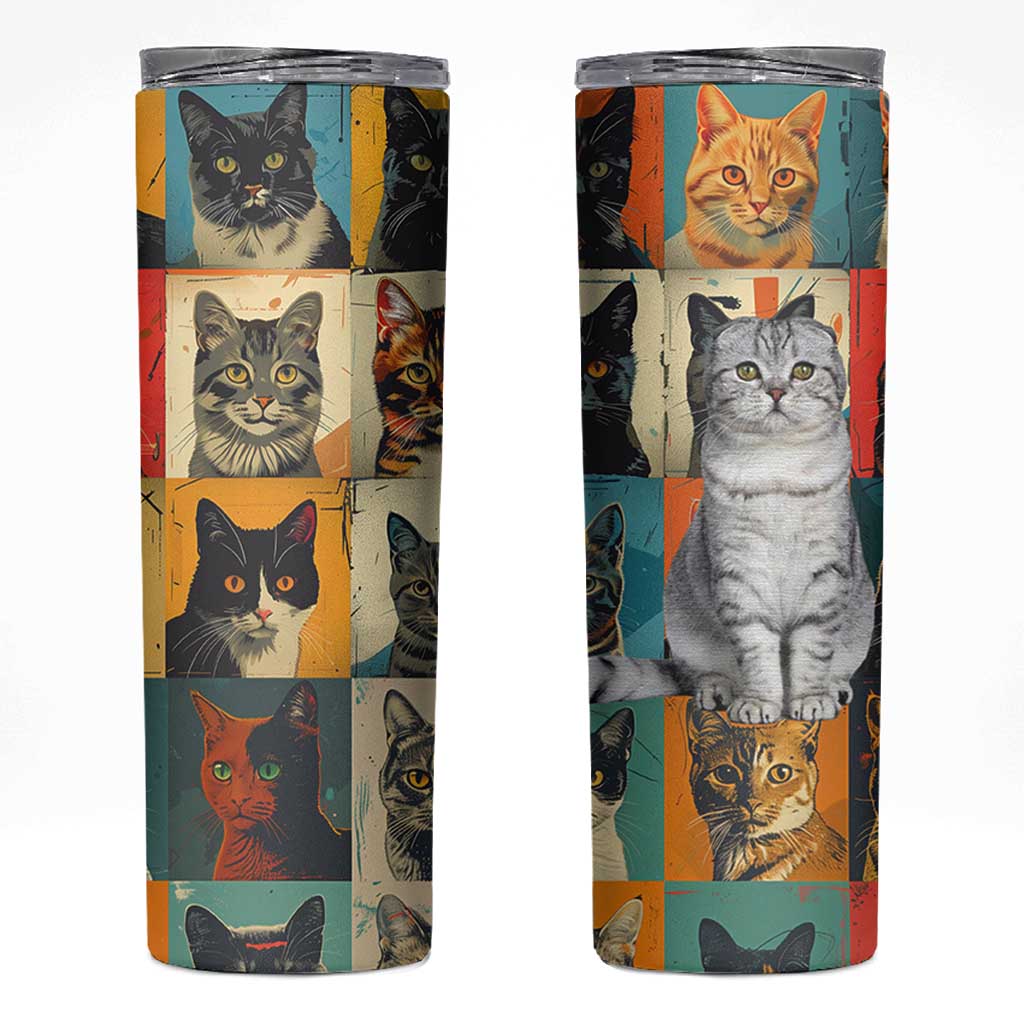 Cat Lover Gifts Skinny Tumbler Retro Cat Collage Poster