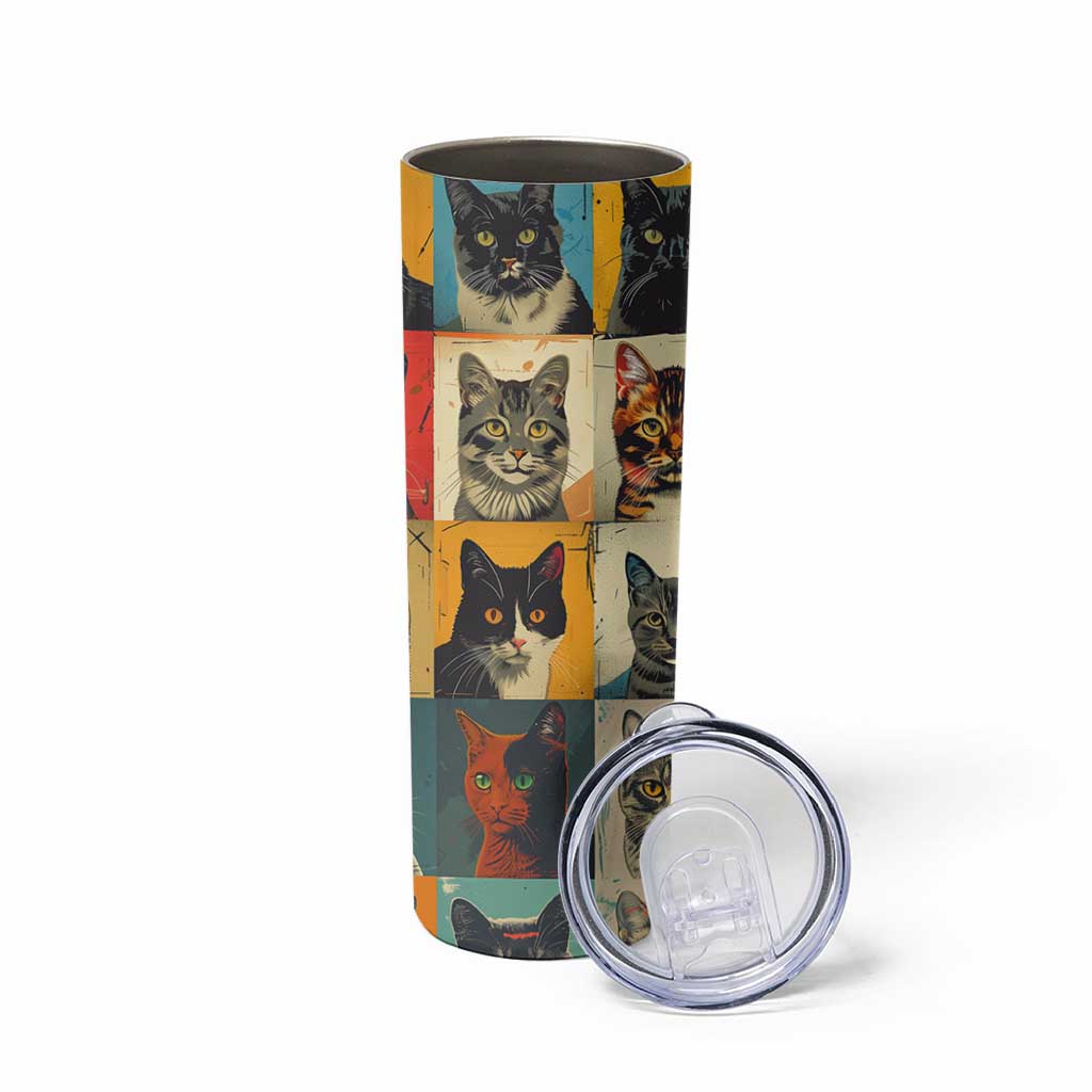 Cat Lover Gifts Skinny Tumbler Retro Cat Collage Poster