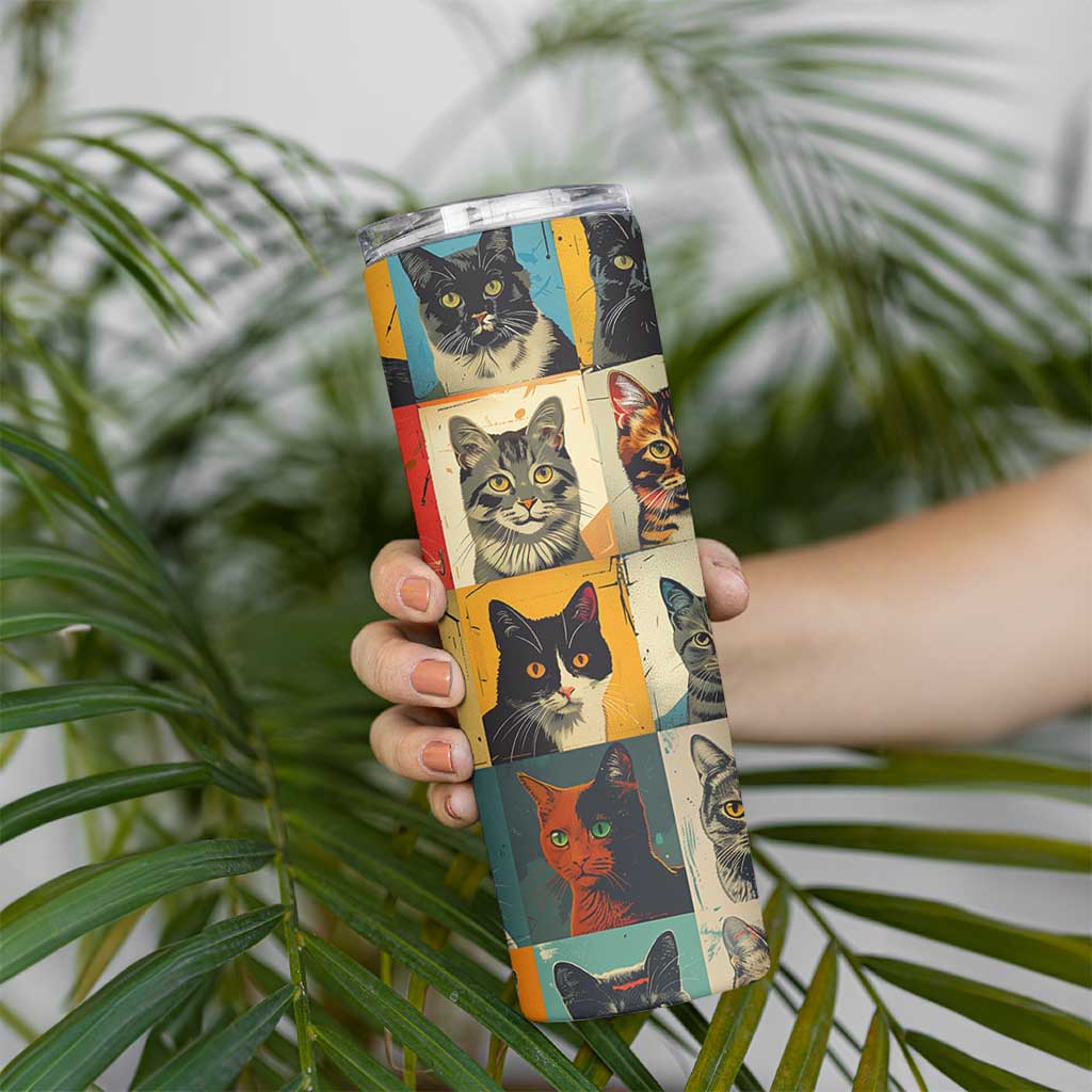 Cat Lover Gifts Skinny Tumbler Retro Cat Collage Poster